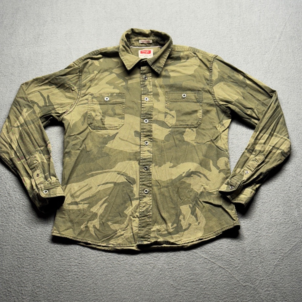 Wrangler Mens Camo Shirt Long Sleeve Flex Comfort Button Down Green L JLR10WG